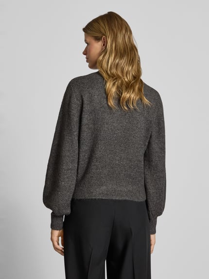 ONLY Regular Fit Strickpullover mit Schmucksteinbesatz Modell 'ELSA' Mittelgrau Melange 5