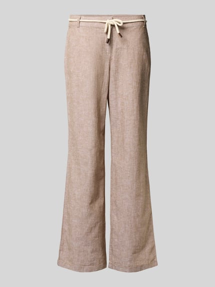 Produktfoto, Hose aus Leinen-Baumwoll-Mix mit Bindegürtel von Christian Berg Woman, beige, Wide-Leg-Pants, Eingrifftaschen, natürliche Textur.