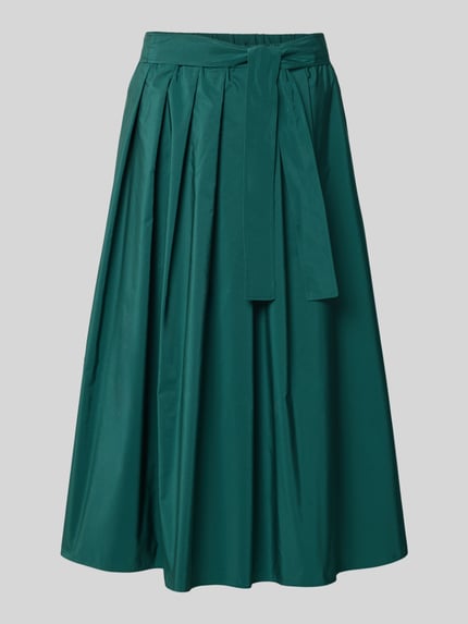 Produktfoto, Ausgestellter Midi-Rock mit Baumwoll-Anteil Modell 'ALPACA' von Weekend Max Mara in dunklem Grün mit glatter Struktur, Damen Midi-Rock von Max Mara.