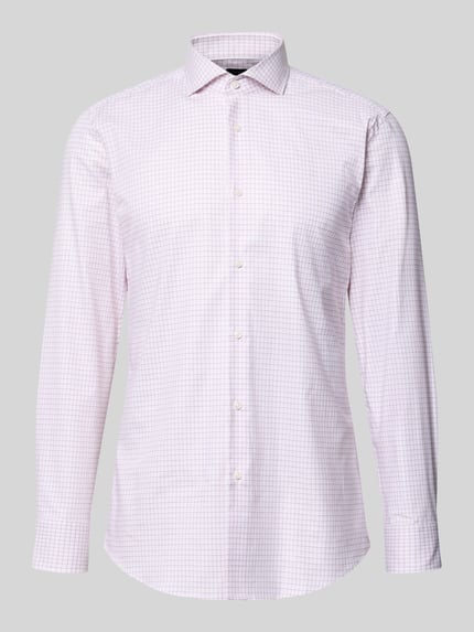 Produktfoto, Slim Fit Businesshemd aus Baumwoll-Mix Modell 'H-HANK-SP-B1-C1-261' von BOSS, hellrosa kariertes Design, Herren Businesshemd.
