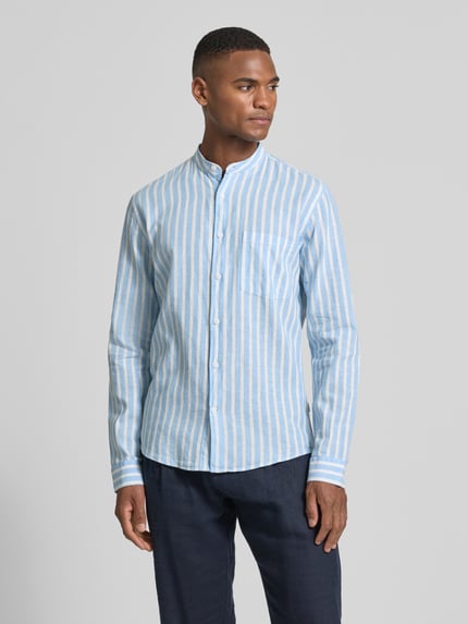 Lindbergh Slim fit vrijetijdsoverhemd met borstzak van een mix van linnen en katoen Blauw - 4
