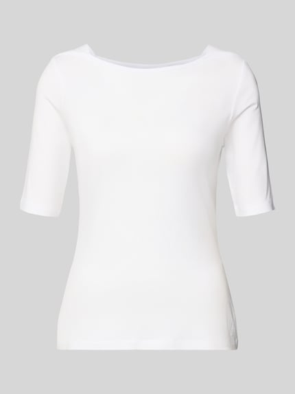 Produktfoto, T-Shirt mit 1/2-Ärmel von comma aus Viskose-Elasthan-Mix in Weiß, U-Boot-Ausschnitt, Slim Fit, glatte Textur