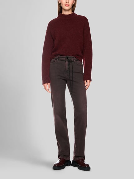 Marc Cain Oversized Pullover aus Wolle mit Logo-Detail Bordeaux 1