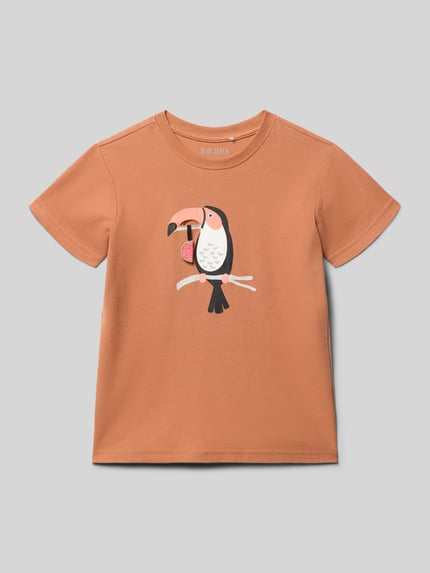 Produktfoto, Regular Fit T-Shirt mit Motiv-Print von Blue Seven, Kinder T-Shirt aus Reine Baumwolle in Orange, Rundhalsausschnitt, Rückenlänge 42 cm bei Größe 116