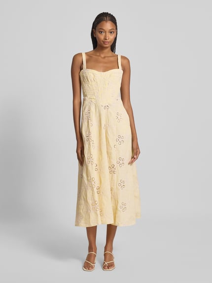 Bardot Cocktailjurk met broderie anglaise, model 'LILAH' Lichtgeel - 4