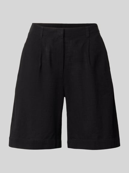 Produktfoto, Comfort Fit Shorts aus Baumwoll-Leinen-Mix Modell 'CAIA' von Vero Moda, Optik: Unifarben, Flammgarn-Struktur, schwarze Farbe