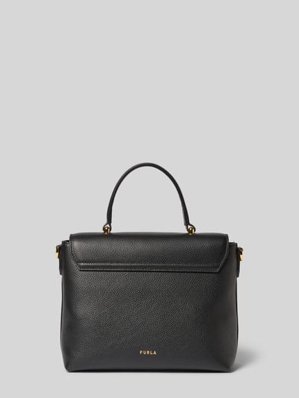 Produktfoto, Shoulder Bag aus echtem Leder Modell 'MOONLIGHT' von FURLA in Schwarz mit Strukturmuster, goldfarbenen Details, Tragehenkel und abnehmbarem Schulterriemen, Pinschließe am Hauptfach, rechteckige Form, glatte und strukturierte Textur
