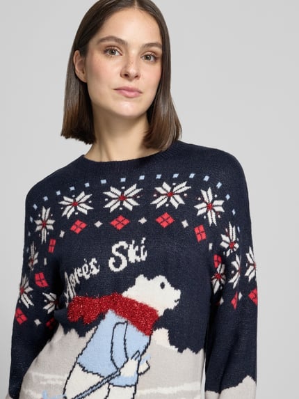 Christian Berg Woman Strickpullover im Allover-Look mit Rundhalsausschnitt Dunkelblau 3