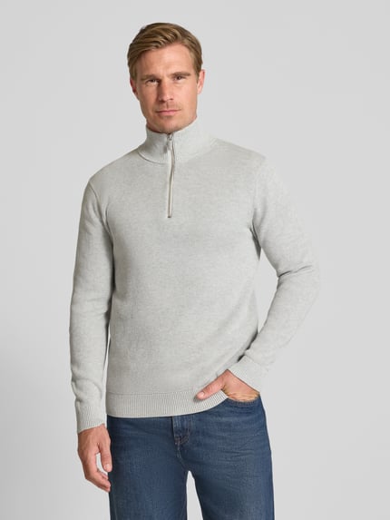 Selected Bluza z kołnierzem o kroju regular fit z czystej bawełny model ‘DANE’ Jasnoszary melanż 4