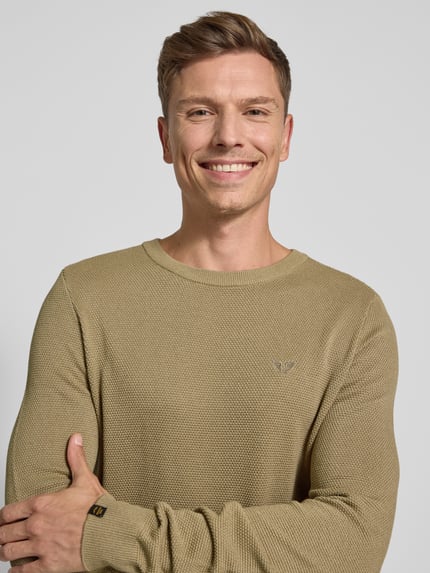 PME Legend Strickpullover mit Rundhalsausschnitt und Label-Stitching Beige 3