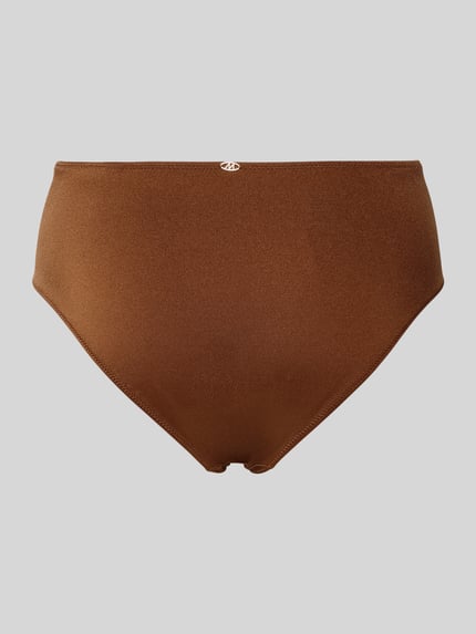 Produktfoto, Slim Fit Bikini-Hose mit Logo-Detail Modell 'Hello Sunset' von Marie Jo, Elastischer-Material-Mix, Damen, braun, glatte Textur.