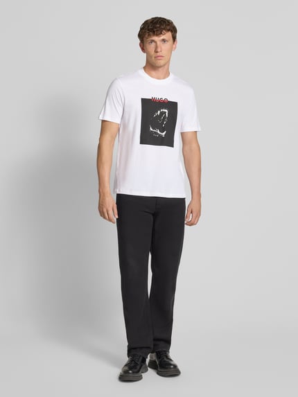 HUGO T-shirt z nadrukowanym motywem i logo model ‘Dobero’ Biały 1