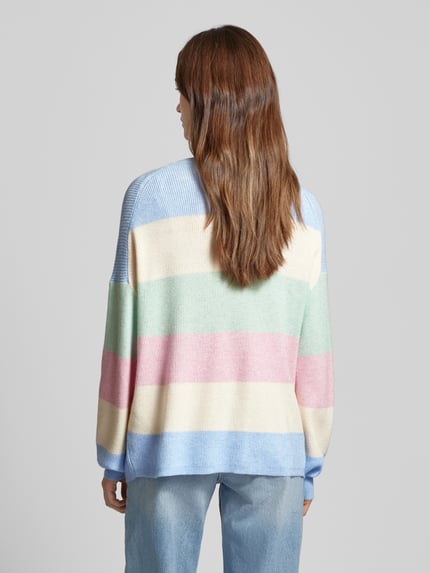 ONLY Sweter ze wzorem w paski i okrągłym dekoltem model ‘ATIA’ Jasnoniebieski 5