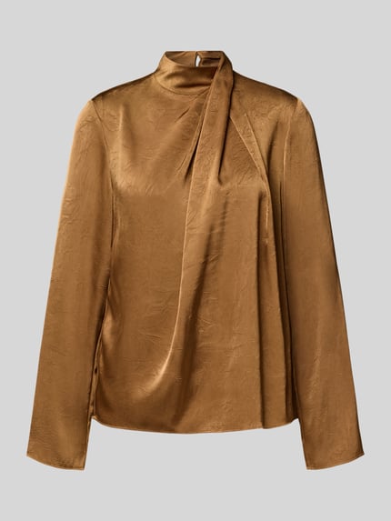 Productfoto, Regular Fit blouse met lange mouwen van satijn in goudbruin met gladde textuur, Dames blouse van Jake*s Collection