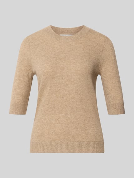 Produktfoto, Strickpullover mit 1/2-Arm und Rundhalsausschnitt von Christian Berg Woman in Beige, reine Baumwolle, Slim Fit, feine Textur.
