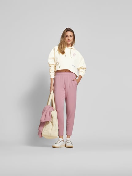 OH APRIL Bluza z kapturem o kroju oversized z haftami z motywem Piaskowy 1