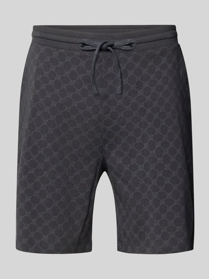 Produktfoto, szare szorty z bawełny o wzorze z logo, krój regular fit, elastyczny pas, Shorts aus Baumwolle mit Logo-Muster von JOOP! Collection, szerokość w rozmiarze M 42 cm, długość wewnętrzna nogawki 18 cm