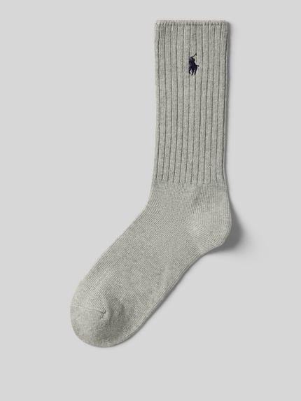 Productfoto, Sokken met Label-Stitching model 'CREW SOCK' van Polo Ralph Lauren Underwear, effen grijs, ribstructuur, katoenmengsel met stretch.