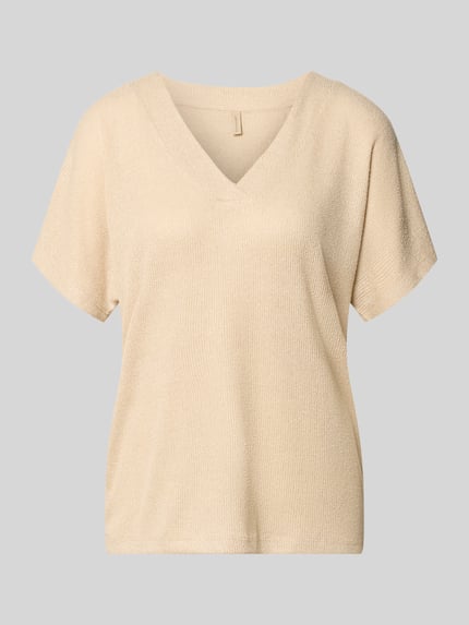 Produktfoto, Strickshirt mit V-Ausschnitt Modell 'Delia' von Soyaconcept, Damen Strickshirt, Viskose-Mix mit Stretch-Anteil, Relaxed-Fit, beige Textur
