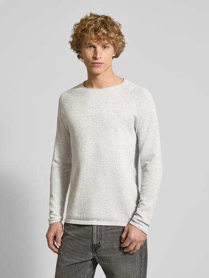 JACK & JONES Gebreide pullover met labelpatch, model 'HILL' Middengrijs gemêleerd - 4
