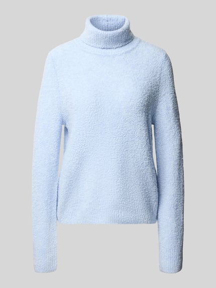 Produktfoto, jasnoniebieski sweter półgolf z miękką, puszystą teksturą, Relaxed Fit Turtleneck-Pullover aus Schurwoll-Kaschmir-Mix Modell 'Febisana' von BOSS, damski Turtleneck-Pullover