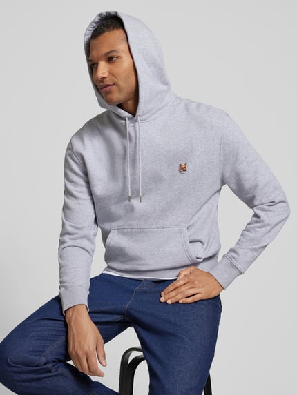 MAISON KITSUNÉ Bluza z kapturem z wyhaftowanym logo Jasnoszary melanż 3