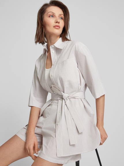 MM by Max Mara Kurzarmbluse mit Bindegürtel Modell 'TEXAS' Ecru 3