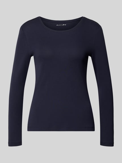 Produktfoto, Slim Fit Longsleeve aus reiner Baumwolle von Christian Berg Woman, dunkelblau, tailliert, runder Ausschnitt, glatte Oberfläche