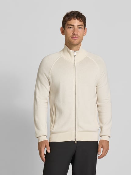 BOSS Regular Fit Strickjacke aus Baumwoll-Schurwoll-Mix Modell 'H-IDINO' Offwhite 4