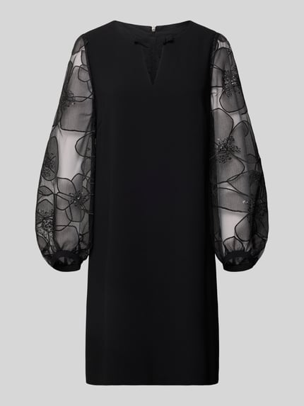 Produktfoto, Minikleid met ballonmouwen van Luisa Cerano in zwart met rechte snit, sleutelgat-hals, strikdetail en semi-transparante mouwen