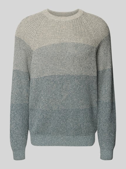 Produktfoto, Relaxed Fit Strickpullover aus reiner Baumwolle Modell 'BIRK' von Only & Sons, Ombré-Melange in Grau und Blau, Crew Neck, Strickstruktur