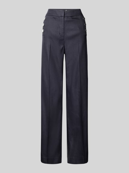 Produktfoto, Fein strukturierte Hose mit Knöpfen von comma, dunkelblau, Wide Fit, Material-Mix mit Viskose, sichtbare Knöpfe, glatte Textur
