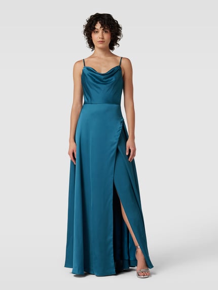 LUXUAR FASHION Avondjurk in wikkellook Petrol - 4