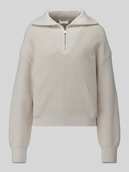 Jake*s Casual Loose Fit Troyer aus reiner Baumwolle Ecru 2