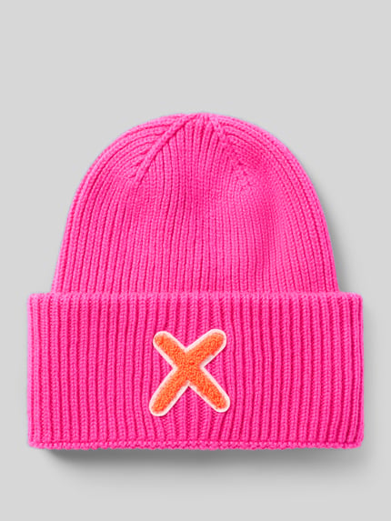 UNIO HAMBURG Mütze aus Schurwolle-Kaschmir-Mix mit Motiv-Stitching Neon Pink 1