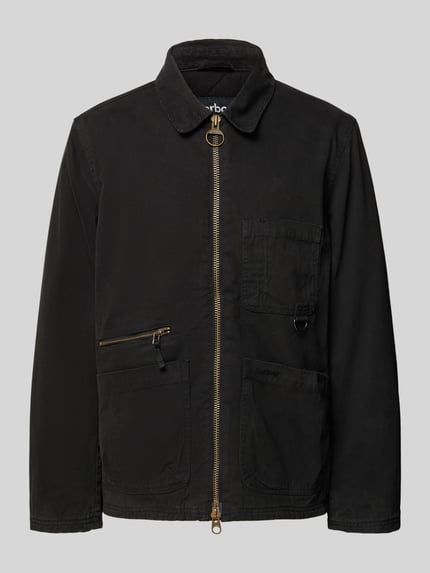 Produktfoto, Regular Fit Hemdjacke aus reiner Baumwolle Modell 'COVE' van Barbour, look: effen zwart, platte kraag met corduroy, tweewegritssluiting, labelstitching, lange mouw, trensje, puur katoen