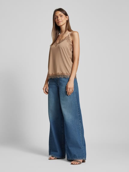 FREE/QUENT Top mit Spitzenbesatz Modell 'BICCO' Taupe 1