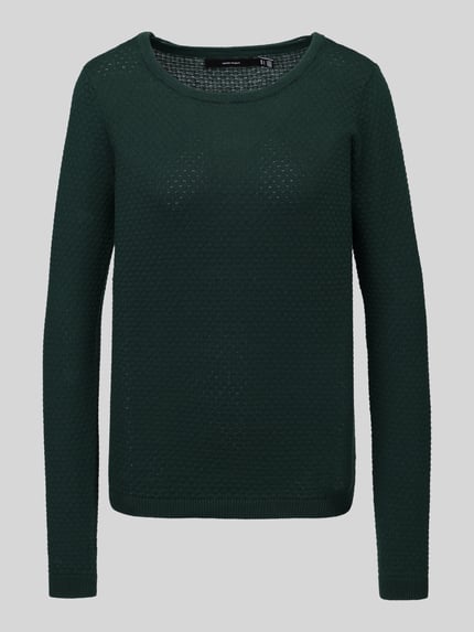 VERO MODA sweter w kroju regular fit z czystej bawełny model 'CARE' Ciemnozielony 2