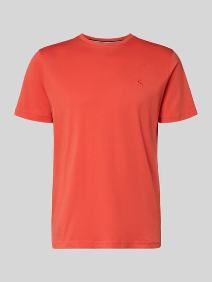 Produktfoto, T-shirt met labelstitching van Lerros in oranje, puur katoen, regular fit, ronde hals, ruglengte maat M 69 cm.