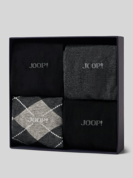Produktfoto, Socken aus Baumwoll-Mix im 4er-Pack von JOOP! COLLECTION, różne odcienie szarości i czerni, gładka i wzorzysta tekstura