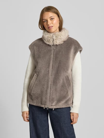 Marc Cain Regular Fit Weste mit Kunstfellbesatz und Woll-Anteil Taupe 4
