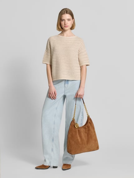 OPUS Gebreid shirt met boothals model 'Pinse breath' Zand - 1