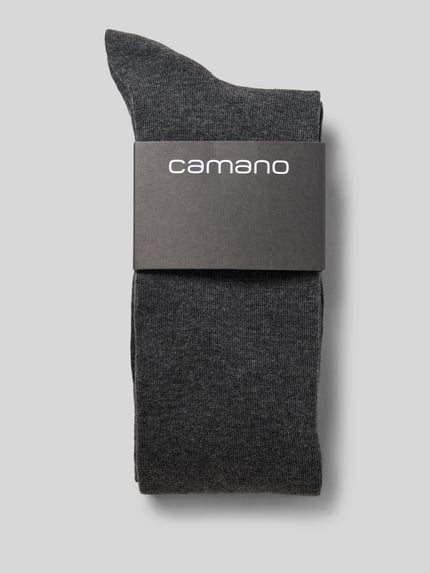 Produktfoto, Kniestrümpfe mit Label-Detail im 3er-Pack von camano aus Baumwoll-Mix mit Stretch-Anteil in Dunkelgrau, strukturierte Oberfläche, körpernahe Passform
