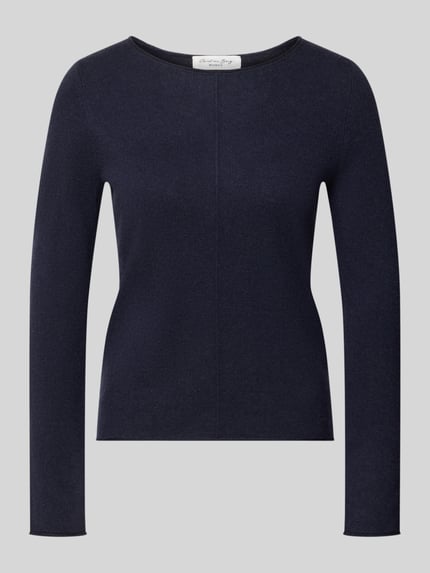 Produktfoto, Regular Fit Strickpullover aus reinem Kaschmir von Christian Berg Woman in Dunkelblau, Rundhalsausschnitt, Ziernaht, Langarm, weiche Textur