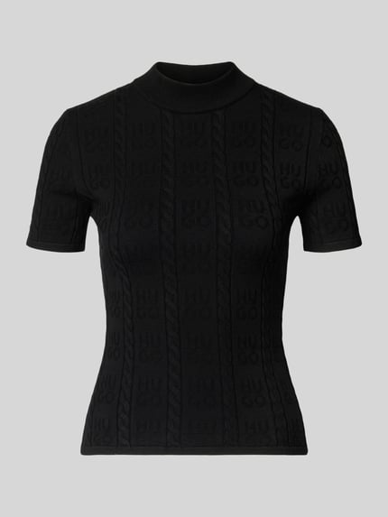 Produktfoto, Slim Fit T-Shirt aus Viskose-Mix Modell 'SINANT' von HUGO in Schwarz mit Strukturmuster, kurzarm, hochgeschlossen, unifarben