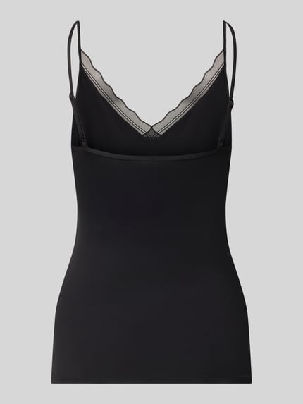 Produktfoto, czarne top z cienkimi ramiączkami, obszycie koronką, krój slim fit, Model 'Go Blush' od Sloggi, damski top