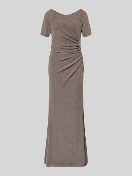 Produktfoto, schimmerndes Abendkleid mit Raffungen von Vera Mont in Braun, taillierter Schnitt, Maxikleid, Material-Mix mit Stretch-Anteil