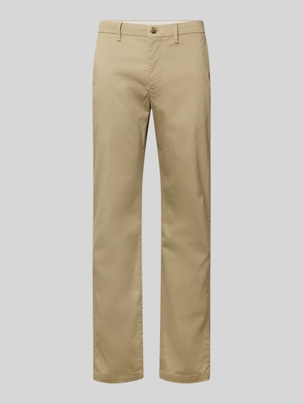 Produktfoto, Regular Fit Chino aus Baumwoll-Mix Modell 'DENTON' von Tommy Hilfiger, efekt: jednolity kolor, szlufki na pasek, zapięcie na guzik i zamek błyskawiczny, wpuszczane kieszenie z przodu, kieszenie z tyłu, mieszanka bawełny