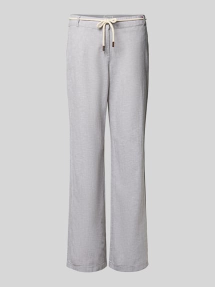 Produktfoto, HOSE aus Leinen-Baumwoll-Mix mit Bindegürtel von Christian Berg Woman, hellgrau, Wide Leg, Eingrifftaschen, Bundweite 41 cm, Innenbeinlänge 81 cm