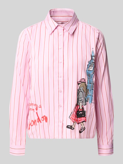 Produktfoto, Regular Fit Bluse mit Motiv-Print von Milano Italy, Mieszanka bawełny, krój regular fit, nadruk z motywem, kołnierzyk koszulowy, Długość tyłu w rozmiarze 36: 62 cm, Długość rękawów w rozmiarze 36: 60 cm